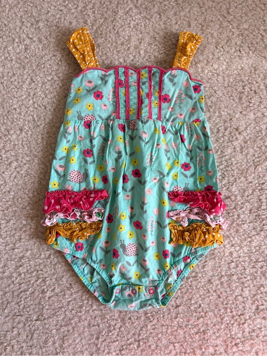 Matilda Jane Other - Matilda Jane Mint Floral Ruffle One-Piece with Mustard Straps